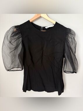 Zara Black Puff-Sleeve Organza Blouse